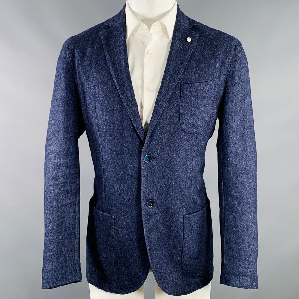 L.B.M. 1911 Size 40 Blue Wool Blend Single Breasted Sport Coat